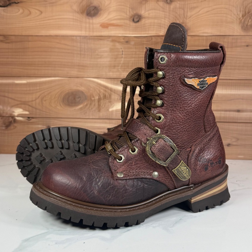 Vintage Y2K Harley Davidson Women's Leather Biker Boots Lace‎ Up 30503 Size 8.5